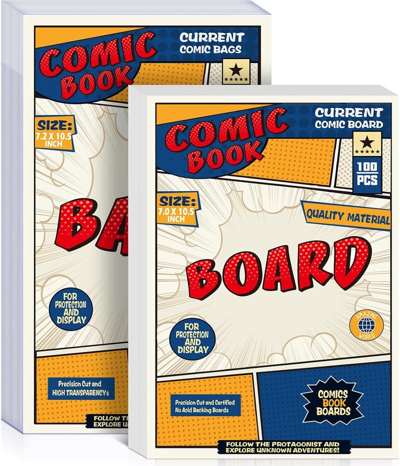 Leffis 100 Count Comic Book Current Size Bags and Boards Transparent Acid-Free and Reusable Comic Book Sleeves for Regular Comics (Bags and Boards X 100pcs) (100 Count) - Image 1